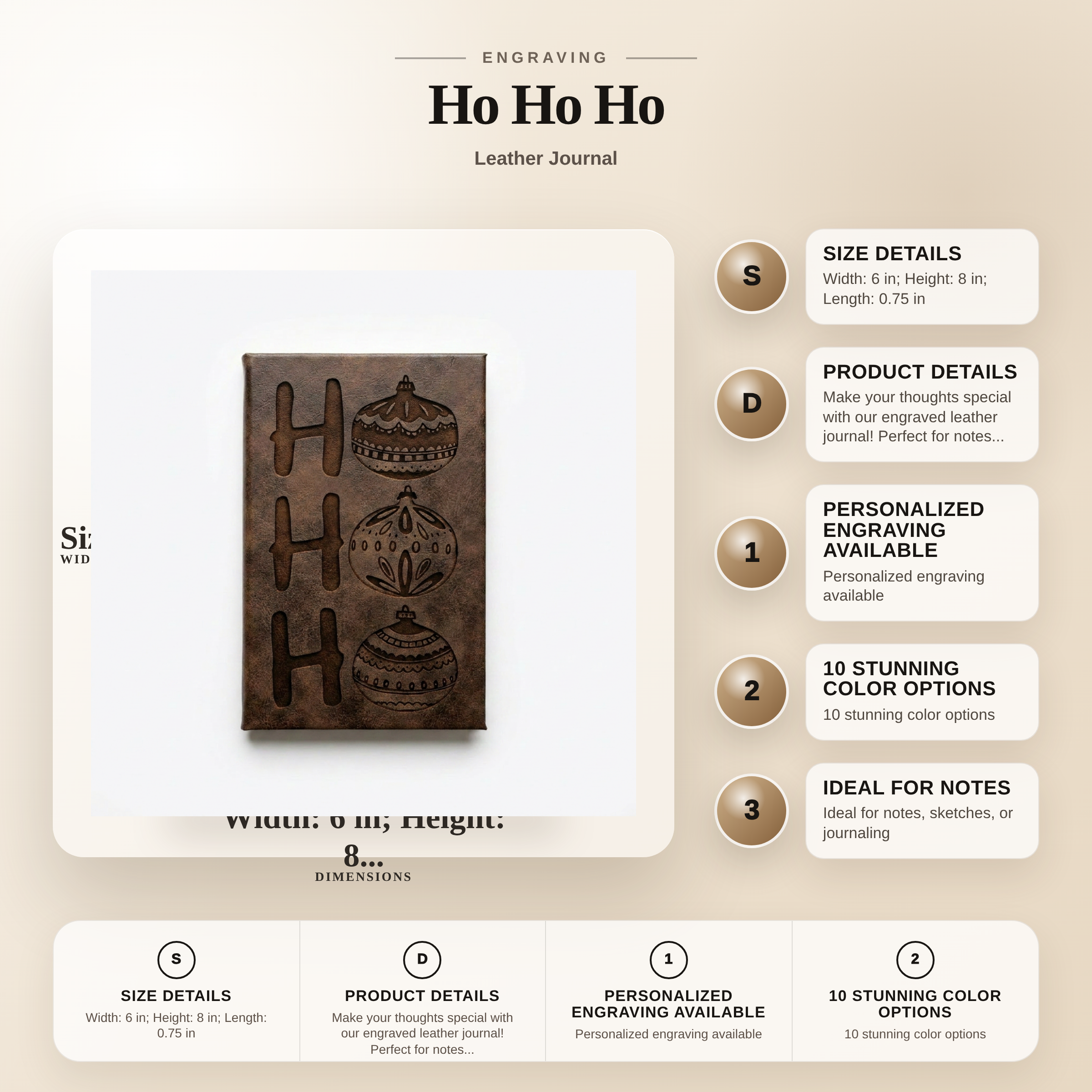 Ho Ho Ho - Leather Journal with Engraving - Perfect Holiday Gift