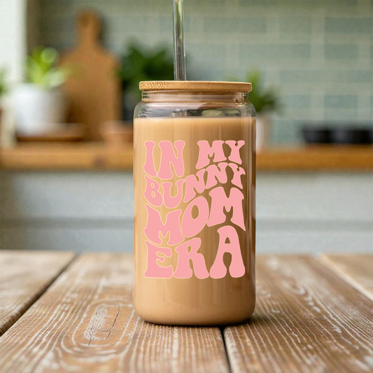 Bunny Mom Iced Coffee Cup with Bamboo Lid & Straw