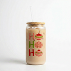 Ho Ho Ho - 16oz Glass Coffee Can - Festive Christmas Decor - Perfect Holiday Gift
