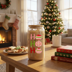 Ho Ho Ho - 16oz Glass Coffee Can - Festive Christmas Decor - Perfect Holiday Gift