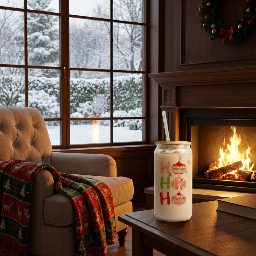Ho Ho Ho - 16oz Glass Coffee Can - Festive Christmas Decor - Perfect Holiday Gift