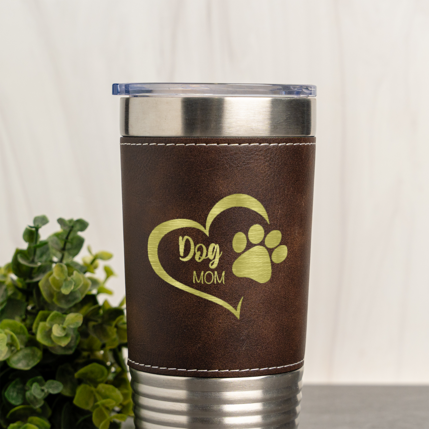 20oz Leather Wrapped Tumbler - Dog Mom Design