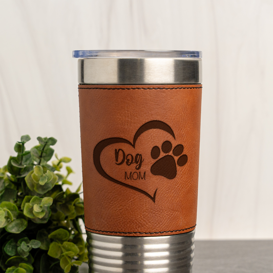 20oz Leather Wrapped Tumbler - Dog Mom Design