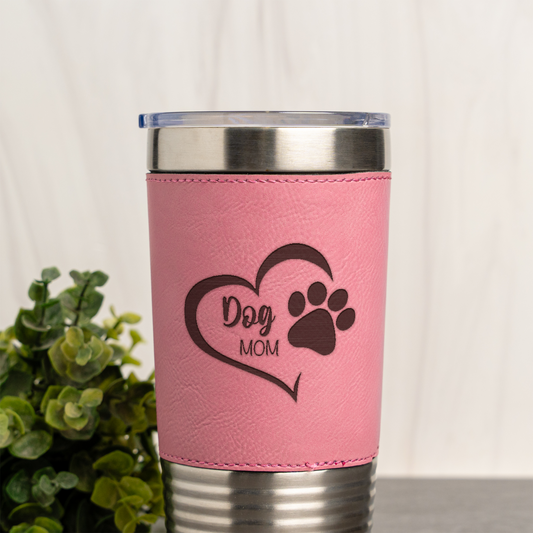 20oz Leather Wrapped Tumbler - Dog Mom Design